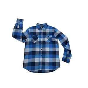 Vans Off The Wall Tailored Fit Button Up Shirt Mens Large Gray/Blue Plaid Cotton